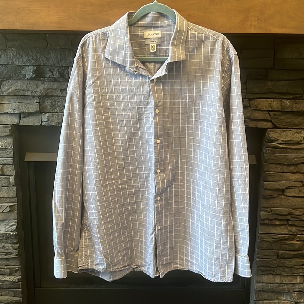 Light blue dress shirt with white pinstripe checker